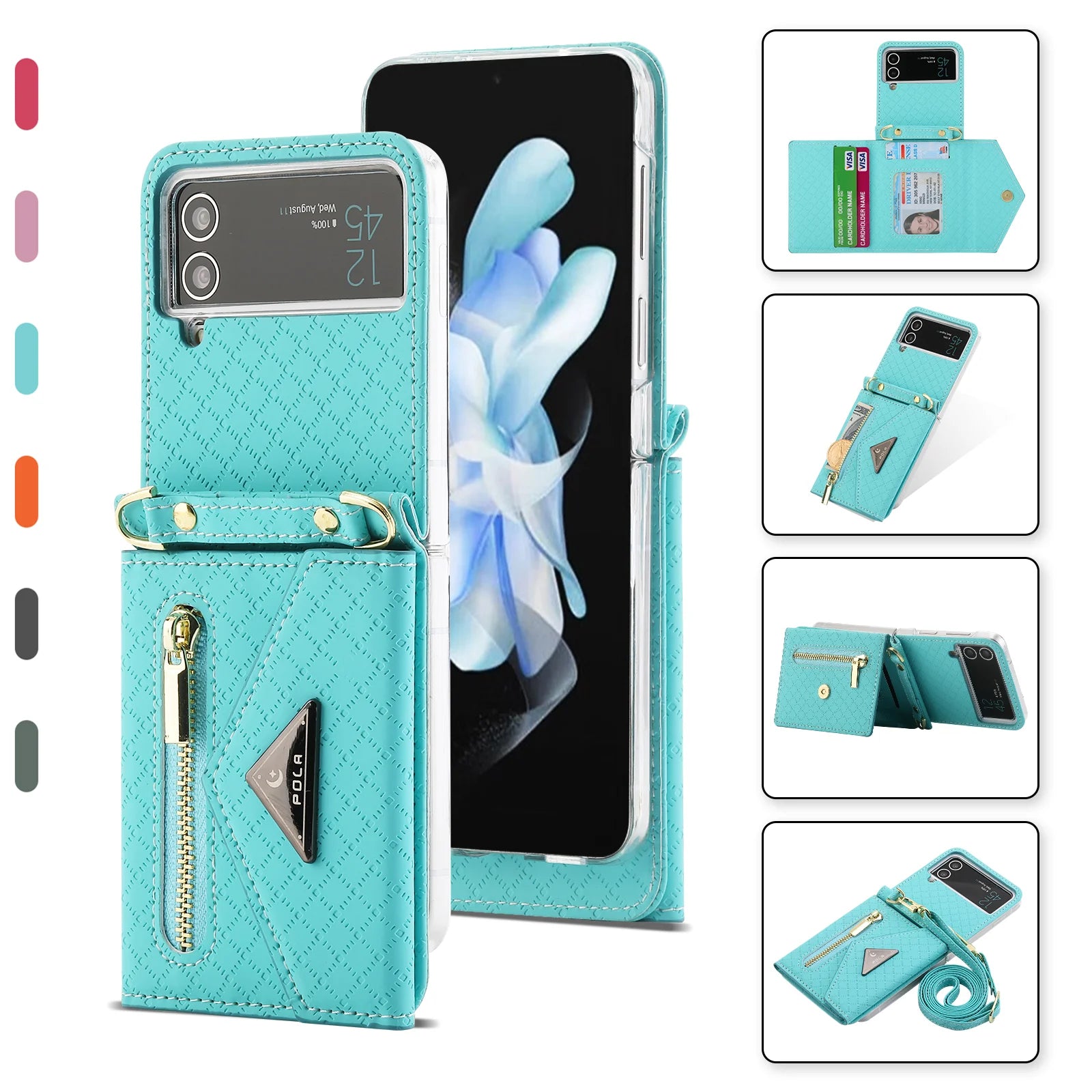 Wrist Strap Magnetic Wallet Zipper Leather Galaxy Z Flip Case - DealJustDeal