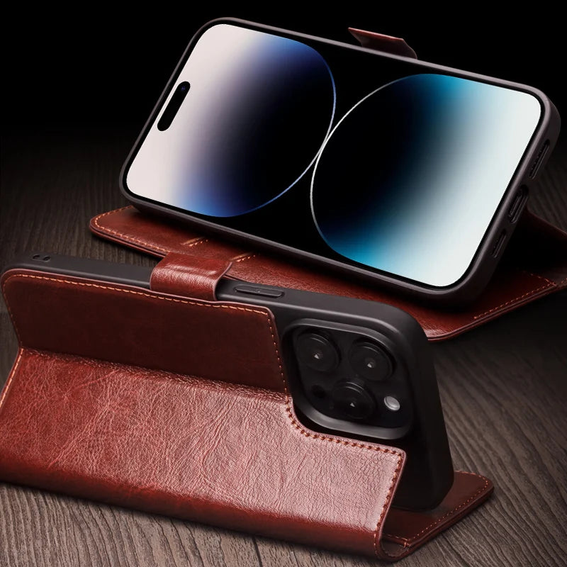 Genuine Leather Flip iPhone Case - DealJustDeal