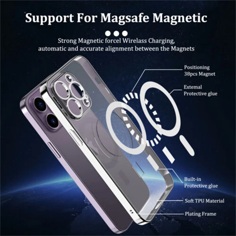 Magsafe Transparent Plating Magnetic Silicone Soft Case - DealJustDeal