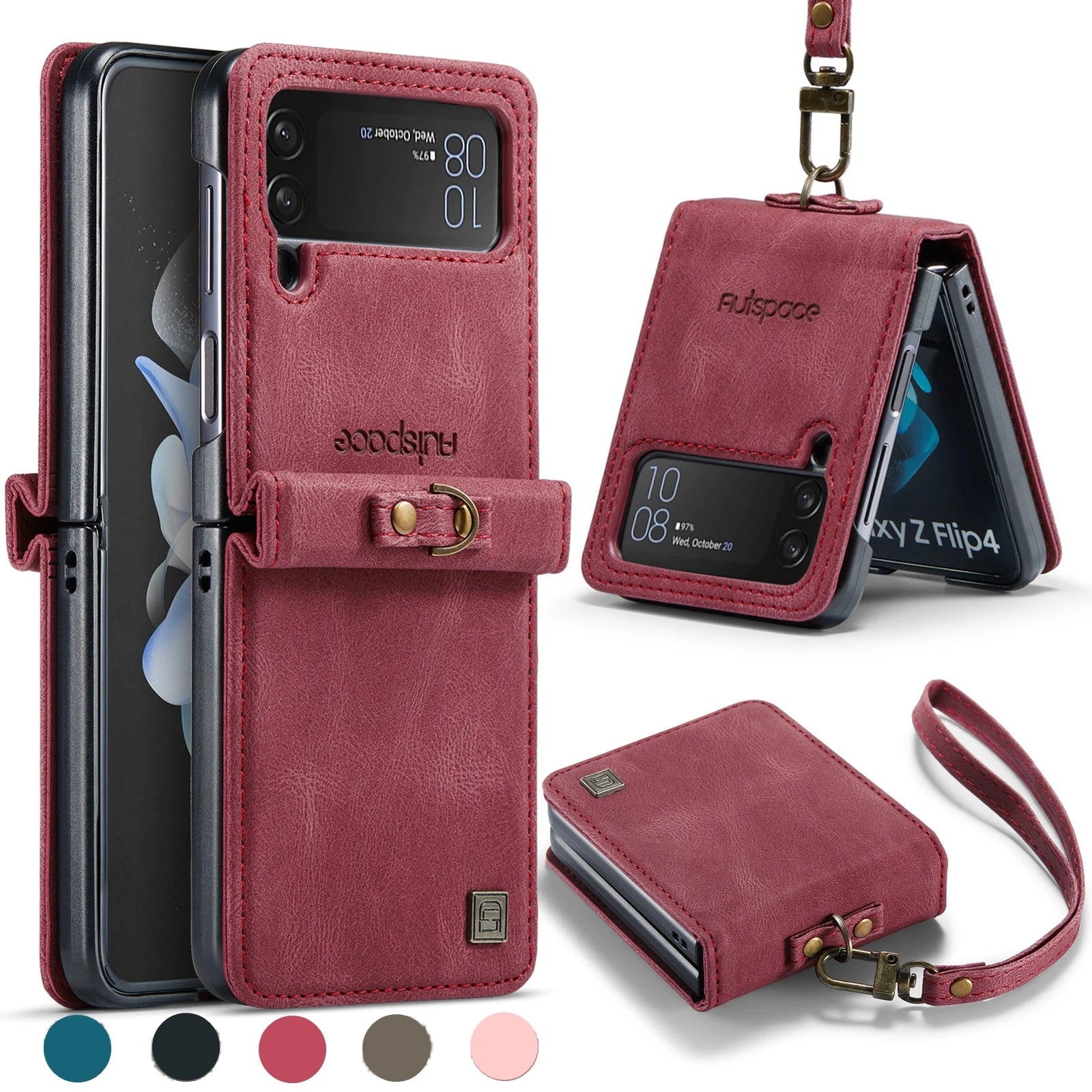 Vintage Ultra Slim PU Leather Wrist Strap Galaxy Z Flip Case - DealJustDeal