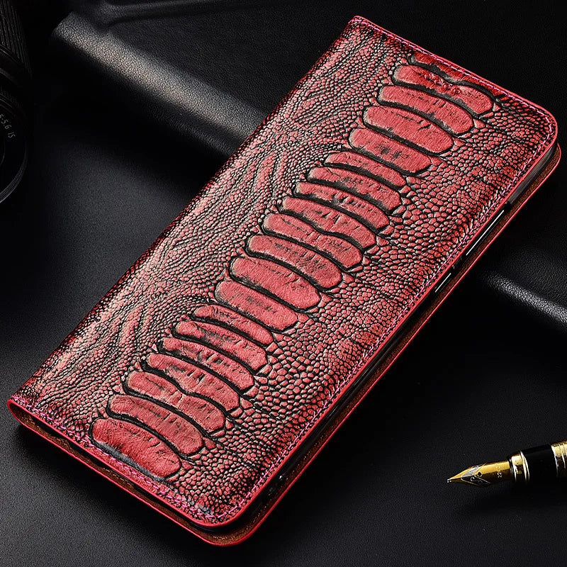 Ostrich Foot Retro Wallet Book Style Flip Genuine Leather iPhone Case - DealJustDeal