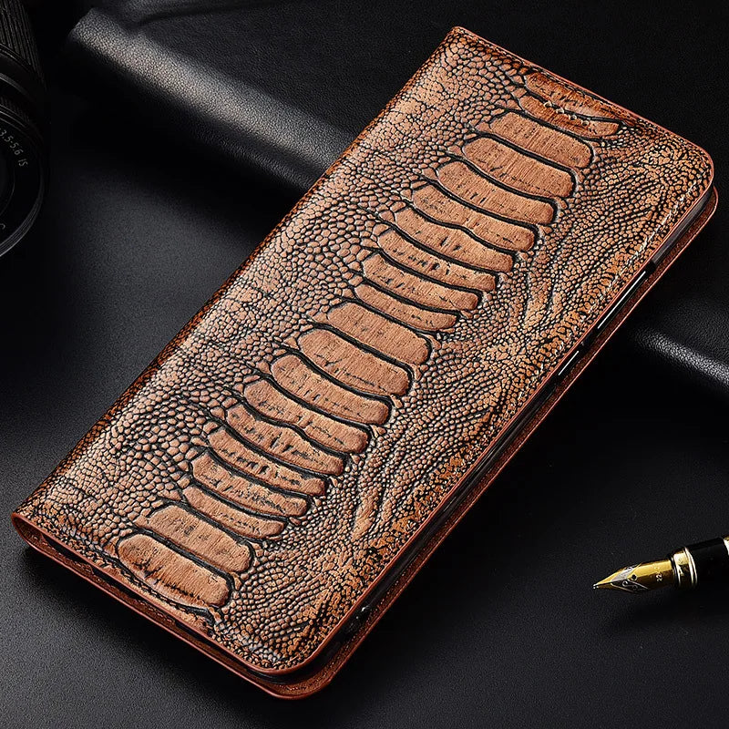 Ostrich Foot Retro Wallet Book Style Flip Genuine Leather iPhone Case - DealJustDeal