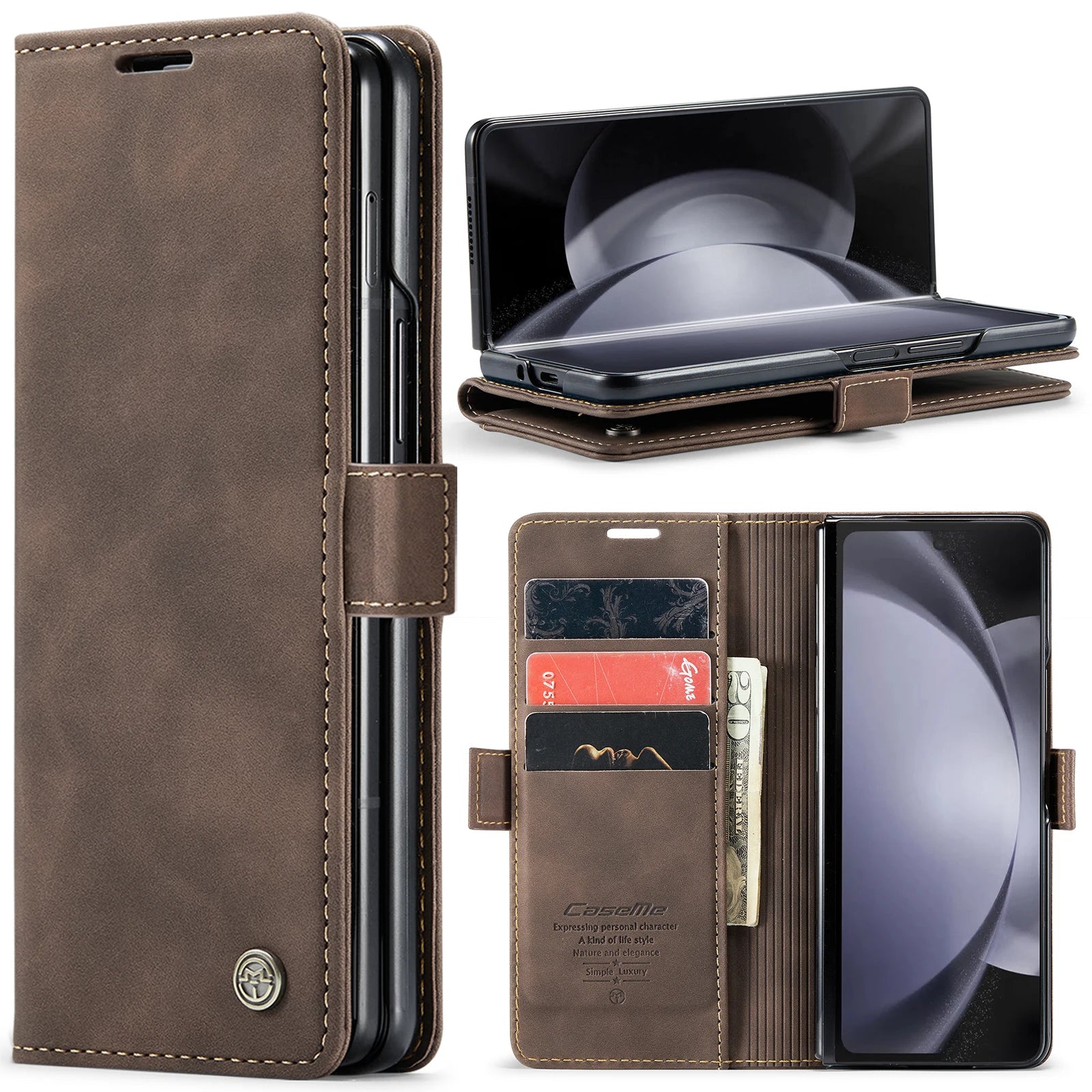 Matte Card Slot Magnetic Stand Wallet Leather Galaxy Z Fold Case - DealJustDeal