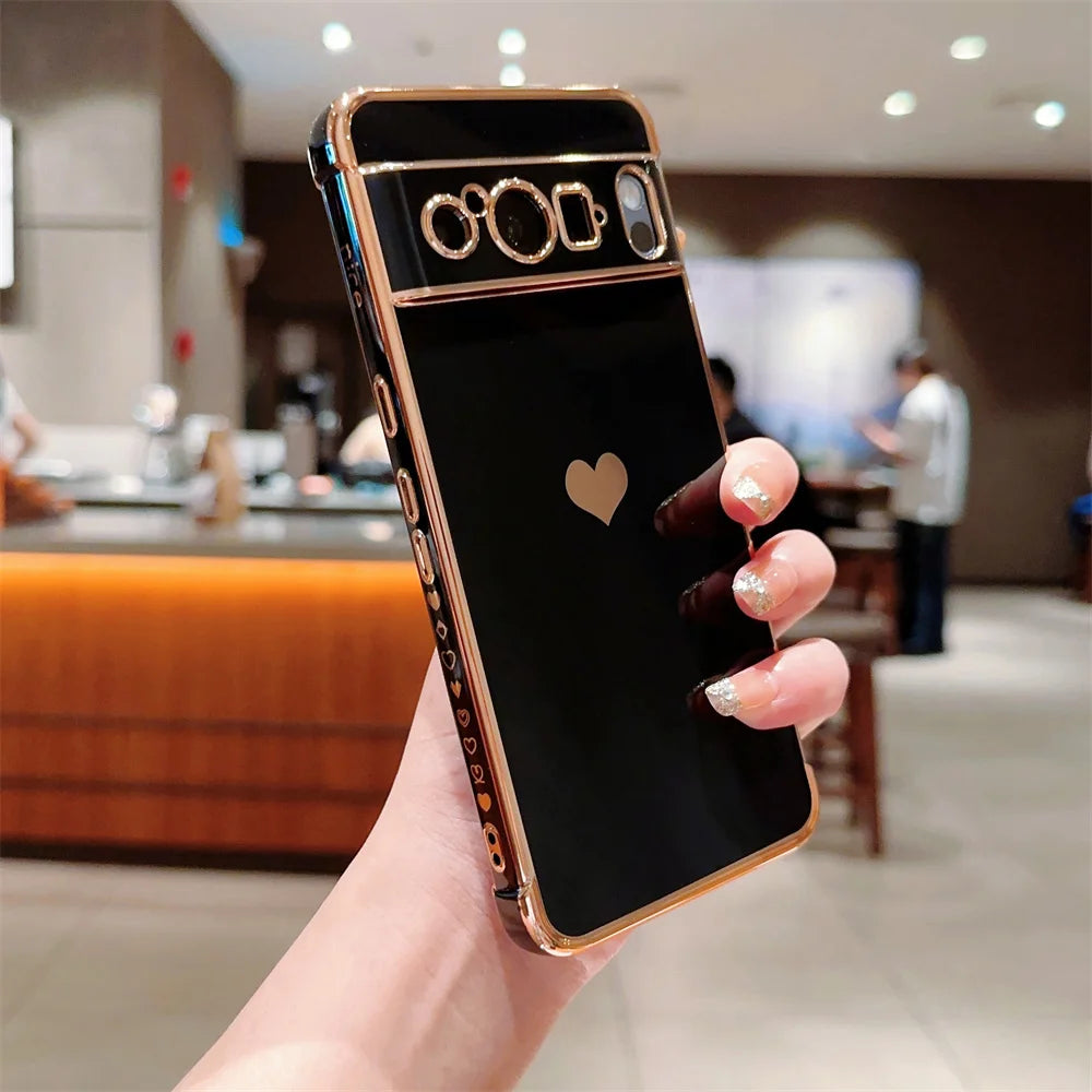 Fashion Love Heart Plating Google Case - DealJustDeal