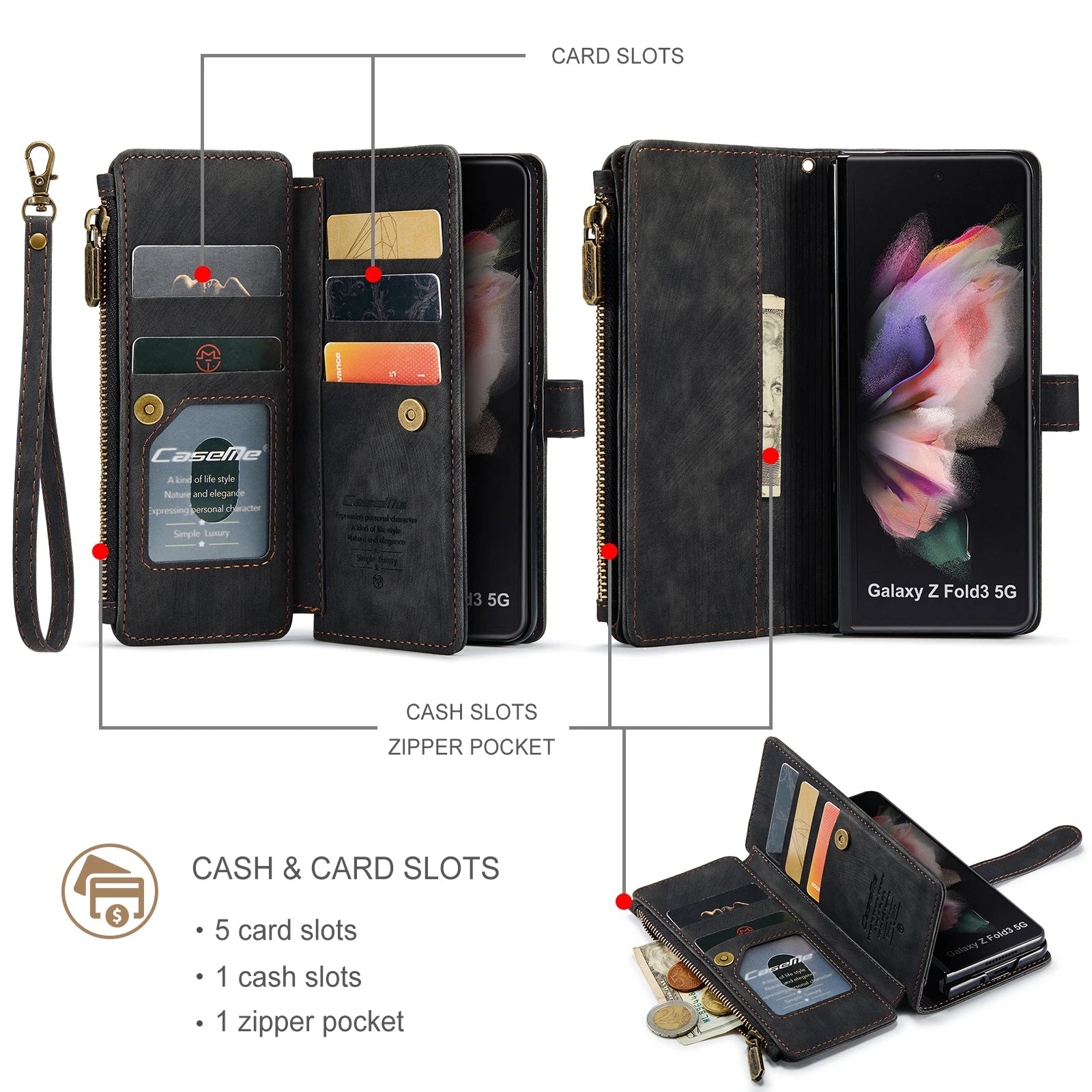 Card Holder Wrist Strap Magnetic Wallet Leather Galaxy Z Fold Case - DealJustDeal