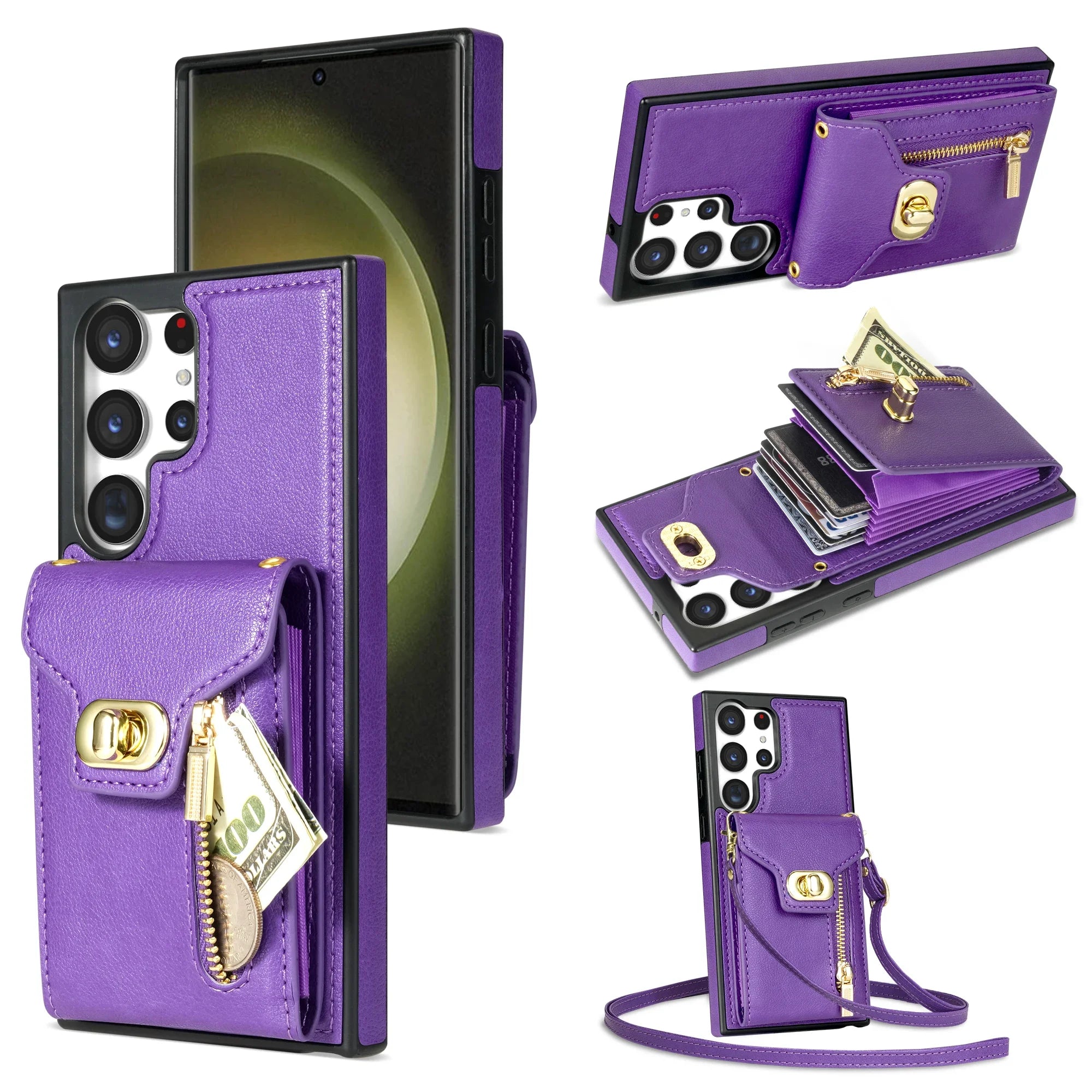 Leather Card Slot Zipper Crossbody Wallet Leather Card Slot Galaxy A Case - DealJustDeal