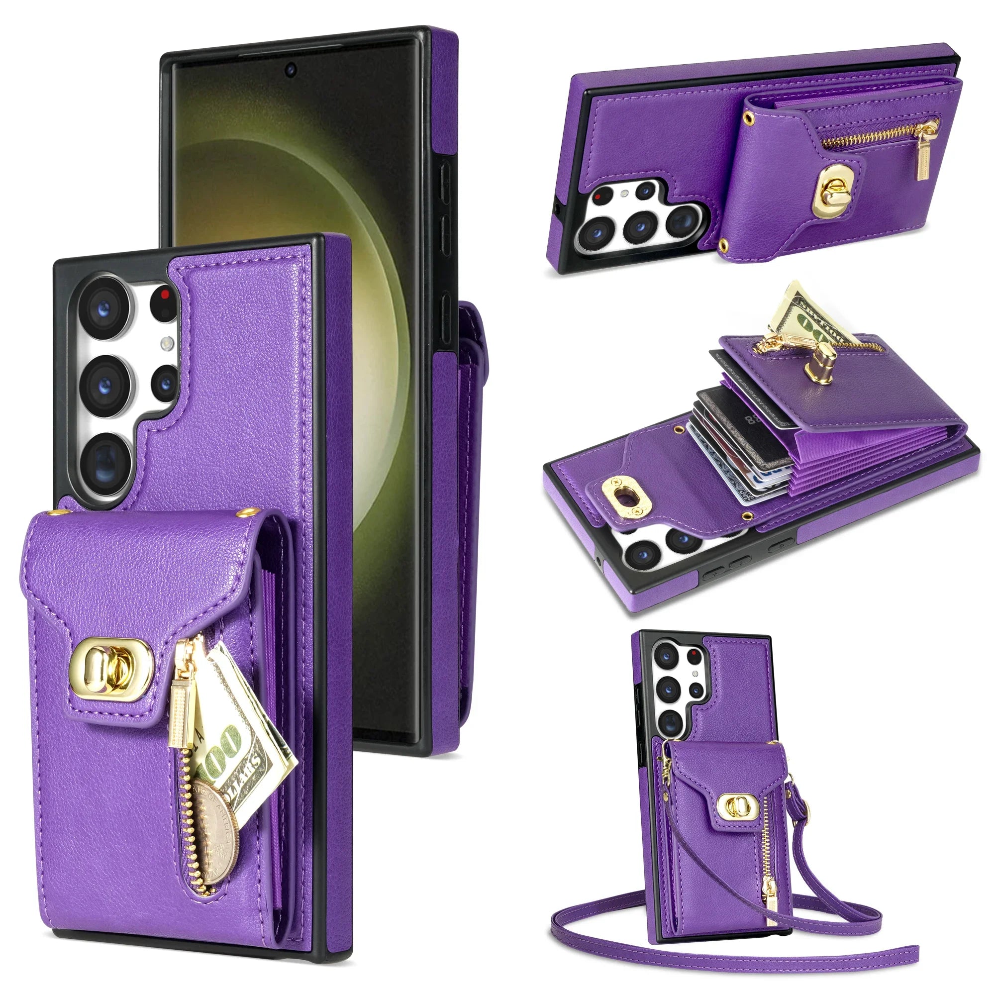 Leather Card Slot Zipper Crossbody Wallet Galaxy S Case - DealJustDeal