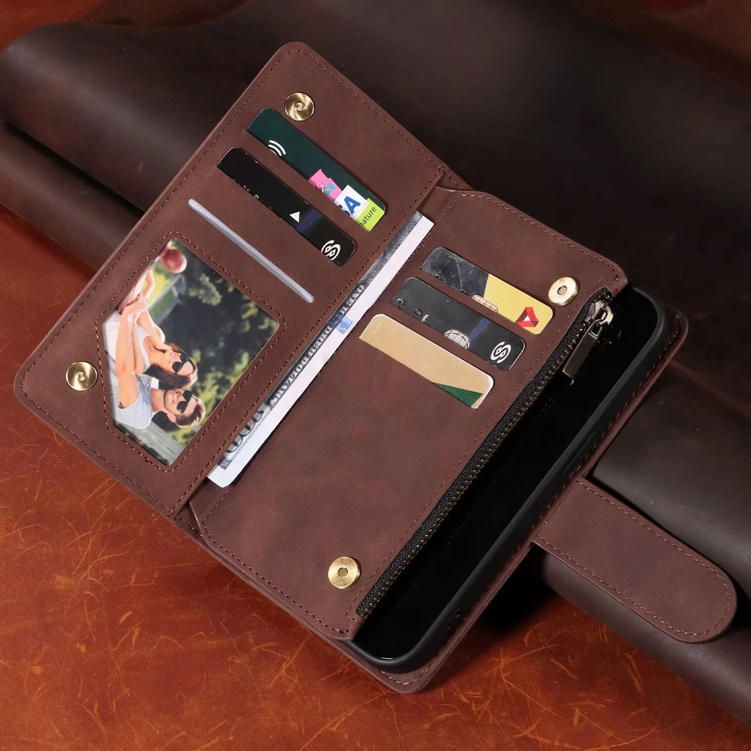 Flip Card Slot Zipper Leather Wallet iPhone Case - DealJustDeal