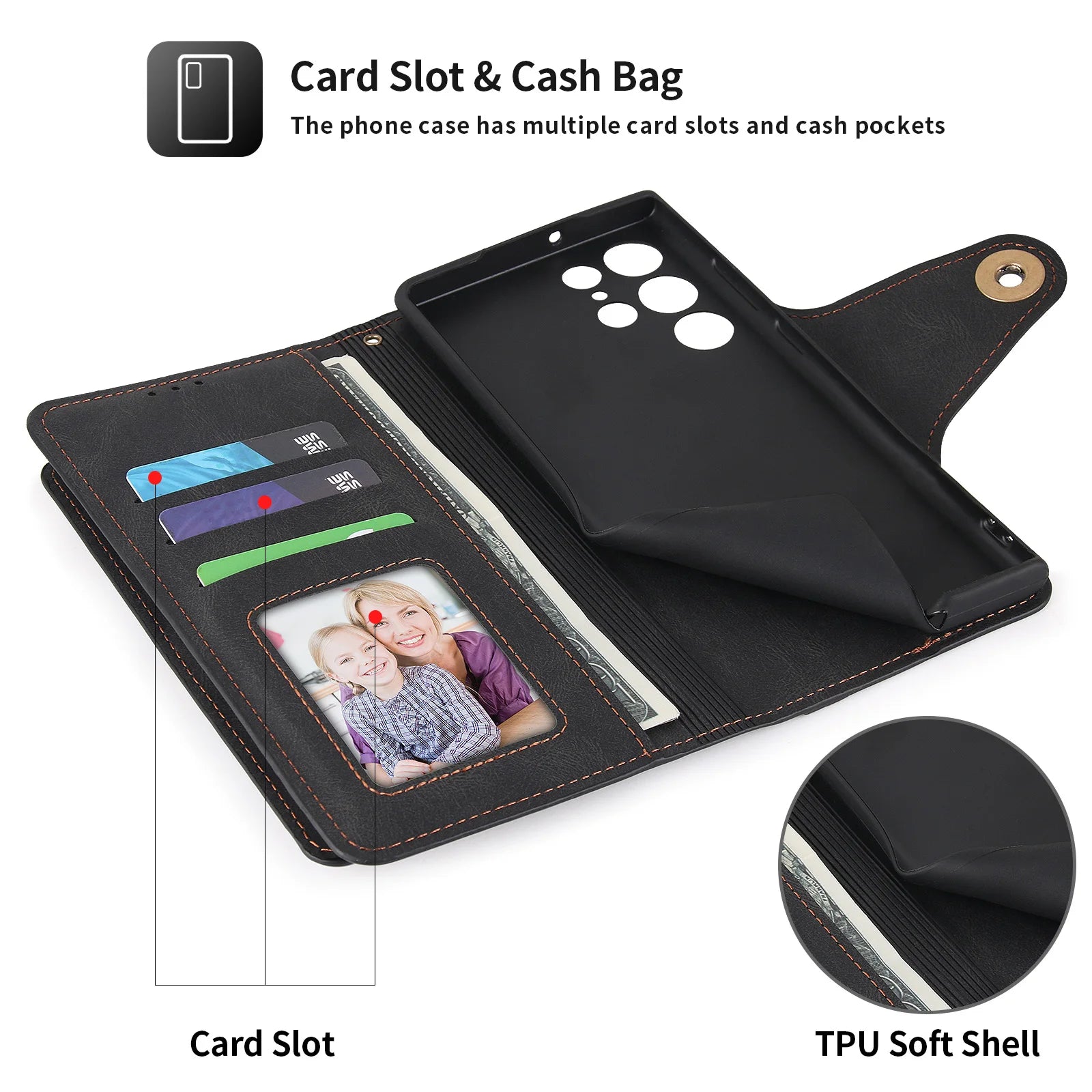 Card Slot Flip Wallet Leather Galaxy A and S Case - DealJustDeal