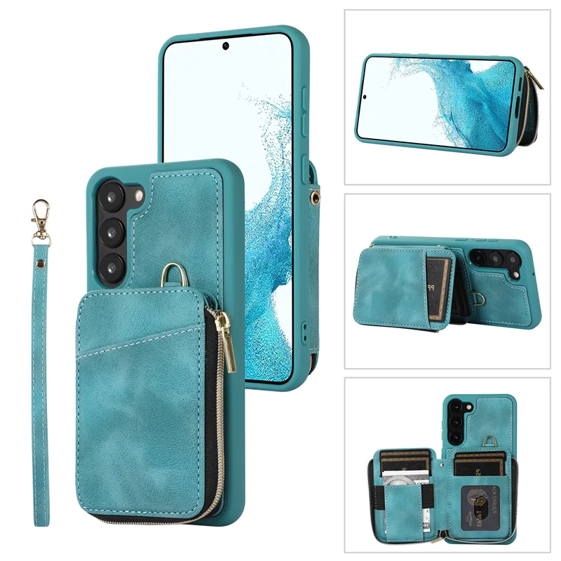 Zipper Flip Wallet Card Slots Leather Galaxy S Case - DealJustDeal