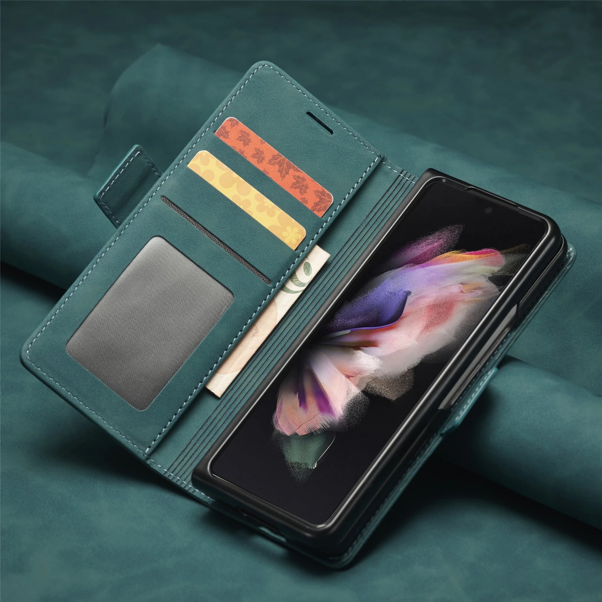 Card Holder Wallet Magnetic Flip Leather Galaxy Z Fold Case - DealJustDeal