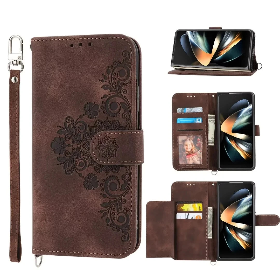 Crossbody Lanyard Hinge Protection Wallet Leather Galaxy Z Fold Case - DealJustDeal