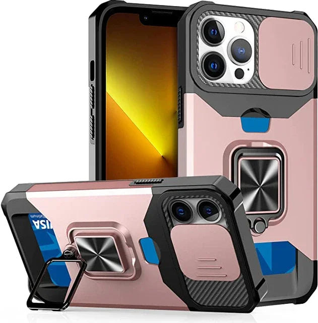 Heavy Duty Protective iPhone Case With Sliding Camera Cover And Card Clip Cover - DealJustDeal