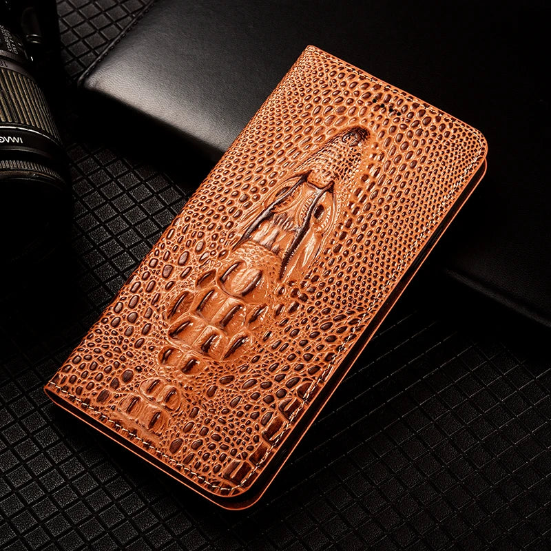 Crocodile Head Genuine Leather Flip iPhone Case - DealJustDeal