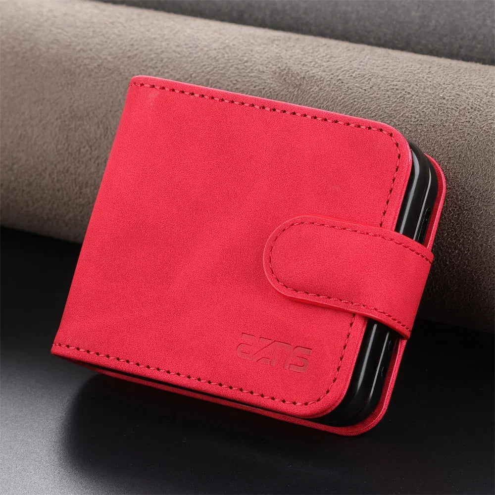 Card Slot Holder Kickstand Wallet Flip Leather Galaxy Z Flip Case - DealJustDeal