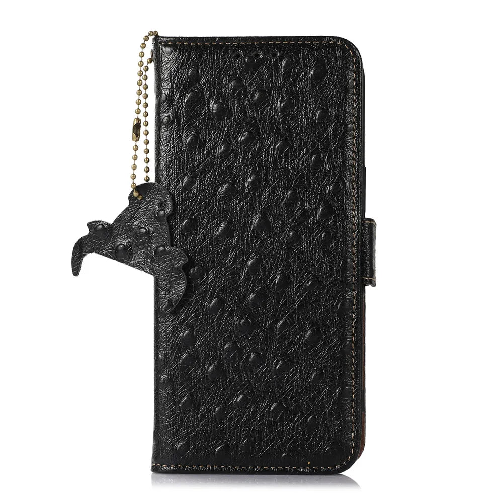 Ostrich Grain Genuine Leather Wallet Flip Galaxy A and S Case - DealJustDeal