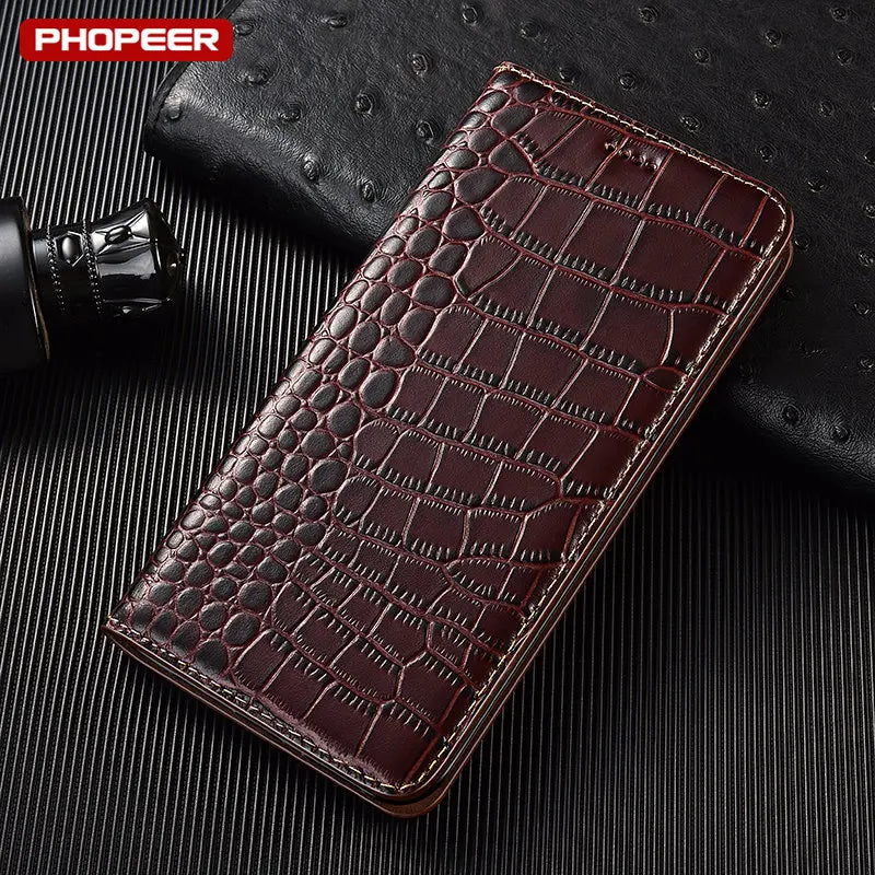 Crocodile Genuine Leather Flip Google Case - DealJustDeal