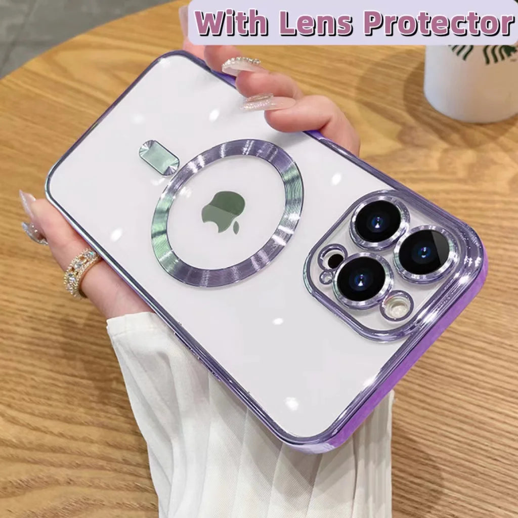 For Magsafe Fashion Plating iPhone Case With Camera Lens Protector - DealJustDeal