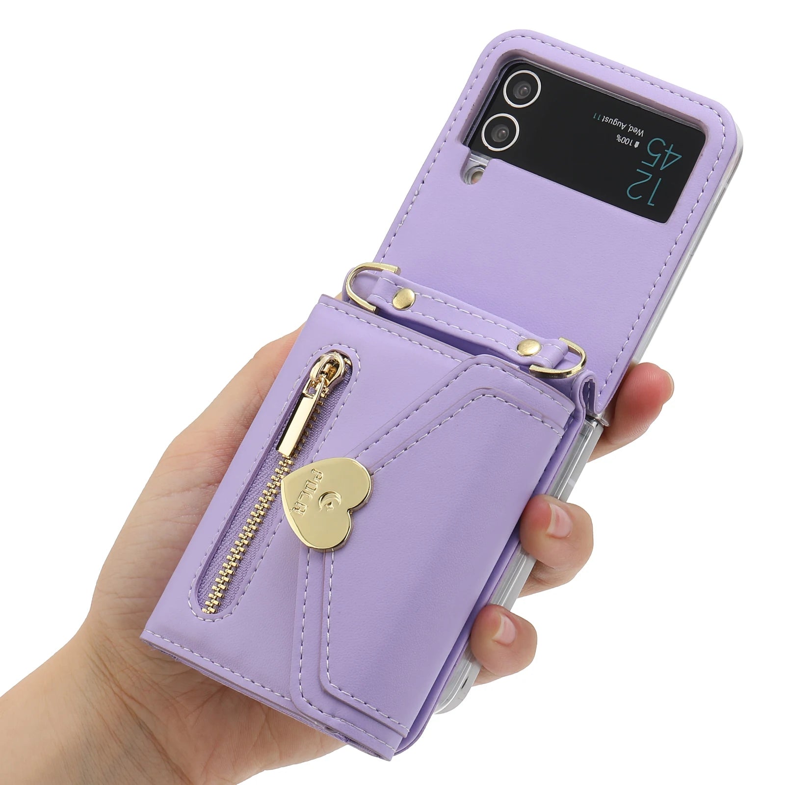 Zippered Cards Wallet  Hinge Leather Galaxy Z Flip Case - DealJustDeal