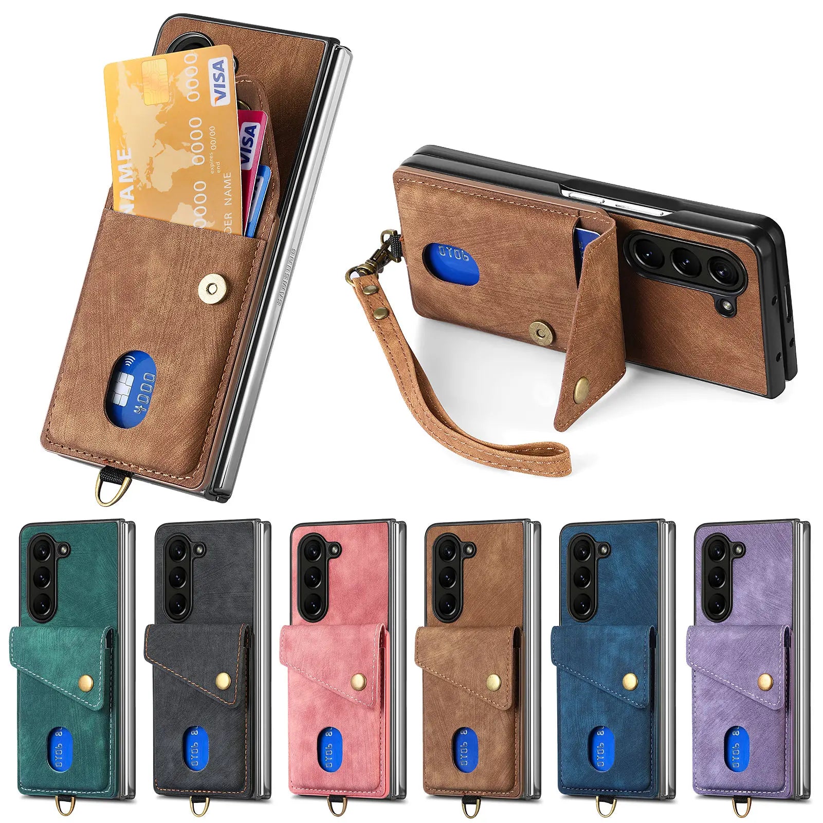 Hand Strap Flip Anti Drop Leather Wallet Galaxy Z Fold Case - DealJustDeal