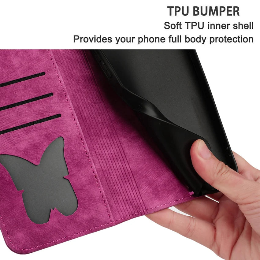 Cute Cat Butterfly Leather Flip iPhone Case - DealJustDeal