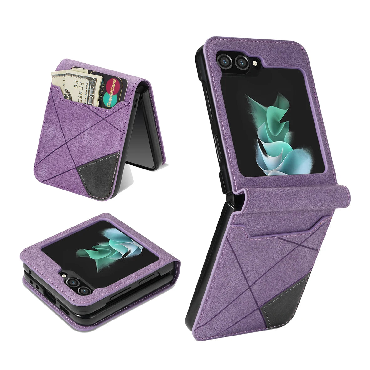 Card Holder Flip Book Leather Wallet Galaxy Z Flip Case - DealJustDeal