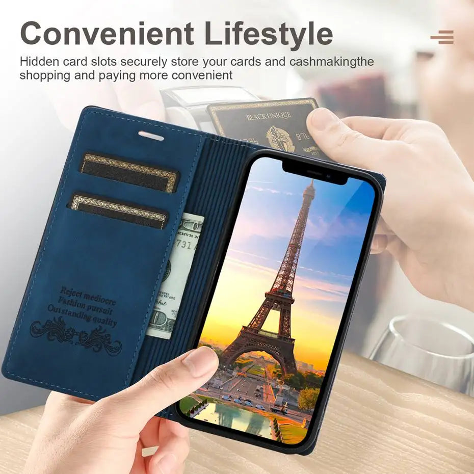 Flip Book Card Holder Wallet Magnetic Leather Google Case - DealJustDeal