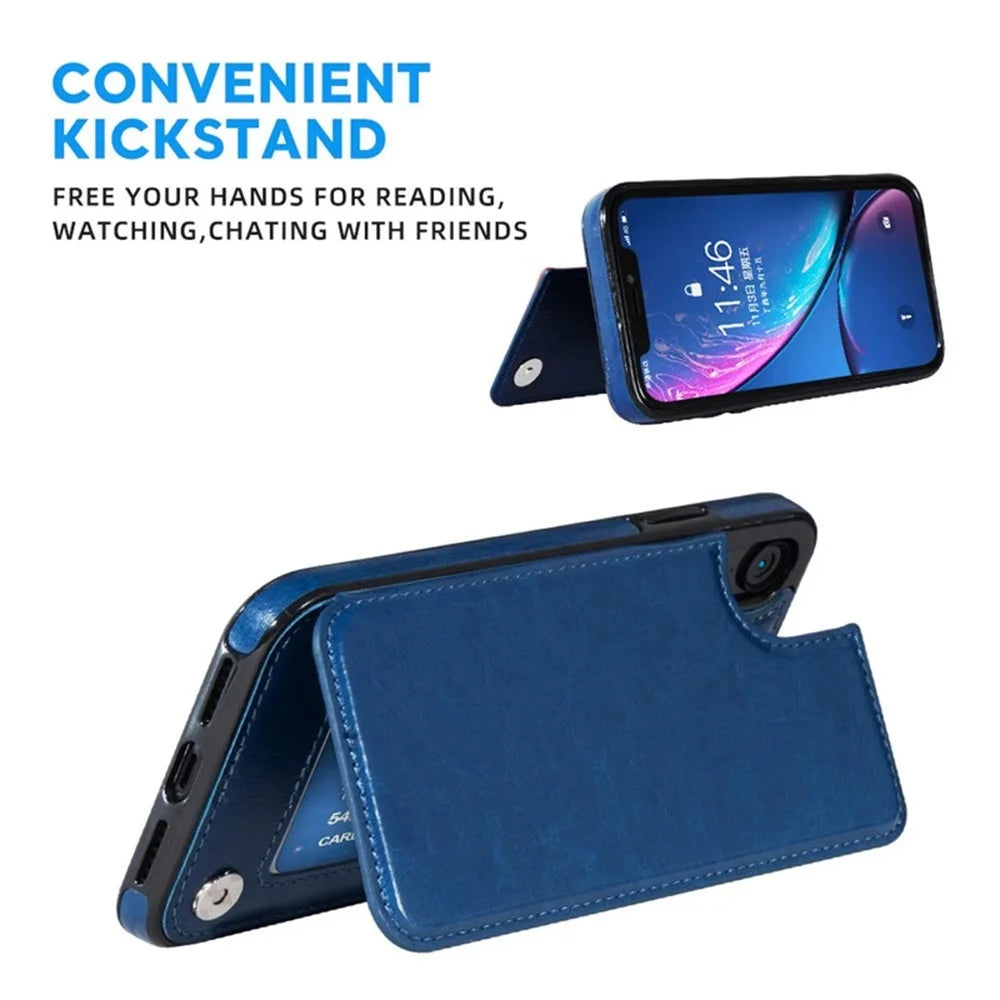 Leather Retro Card Holder Flip Wallet iPhone Case - DealJustDeal