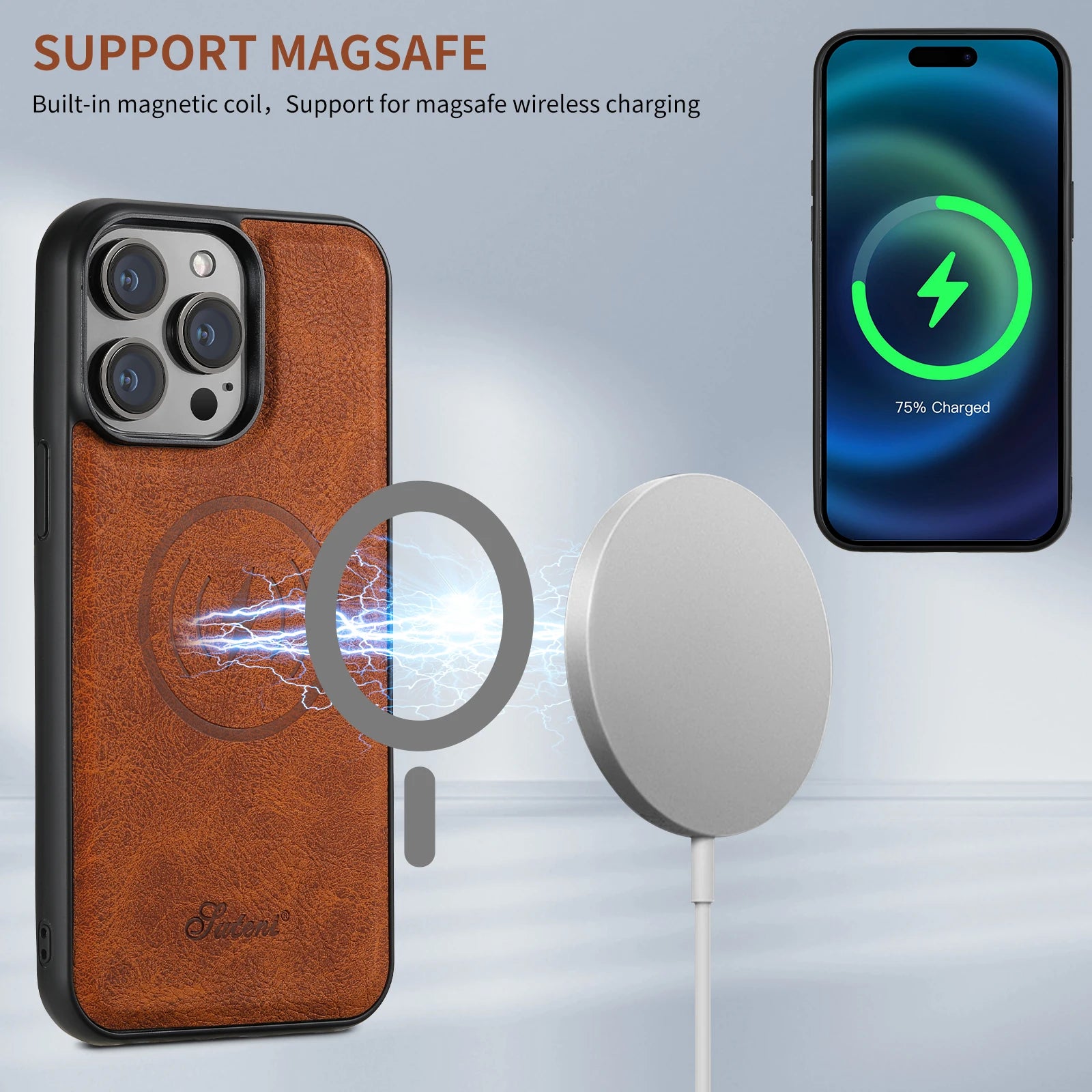 Leather Magnetic MagSafe 2 in 1 Card Holder iPhone Case - DealJustDeal