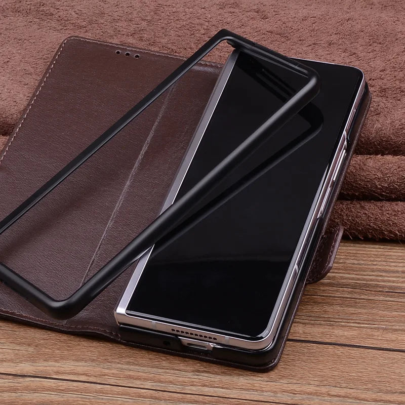 Alligator Grids Litchi Grain Genuine Cowhide Leather Galaxy Z Fold Case - DealJustDeal