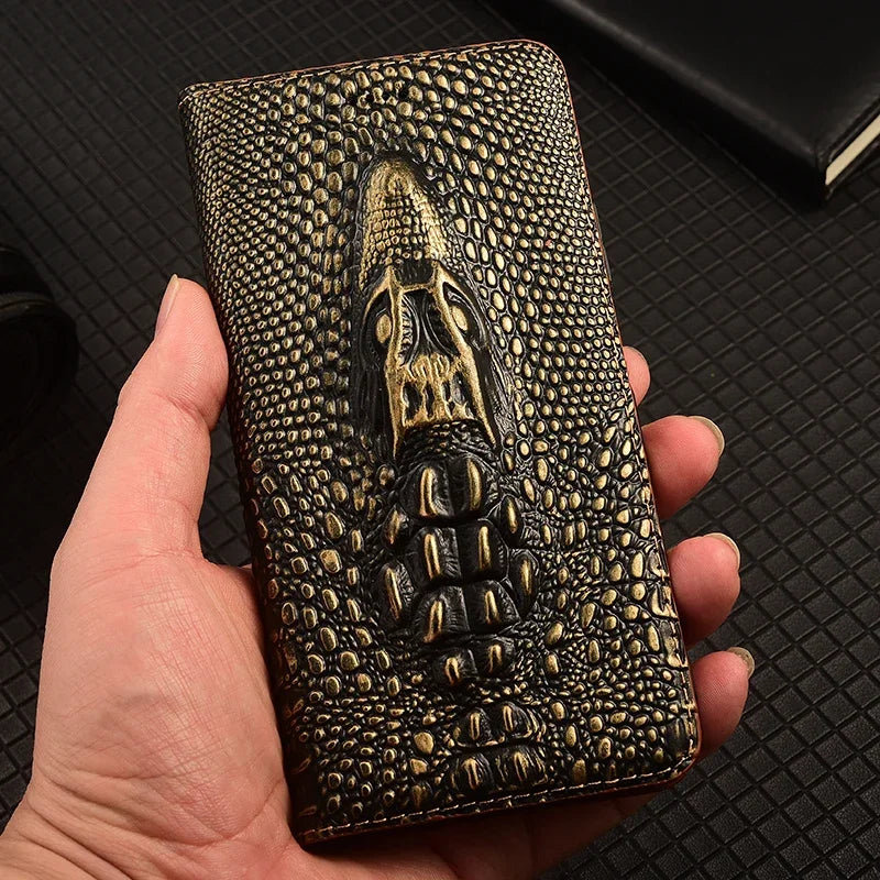 Retro 3D Crocodile Head Genuine Leather Galaxy Case - DealJustDeal