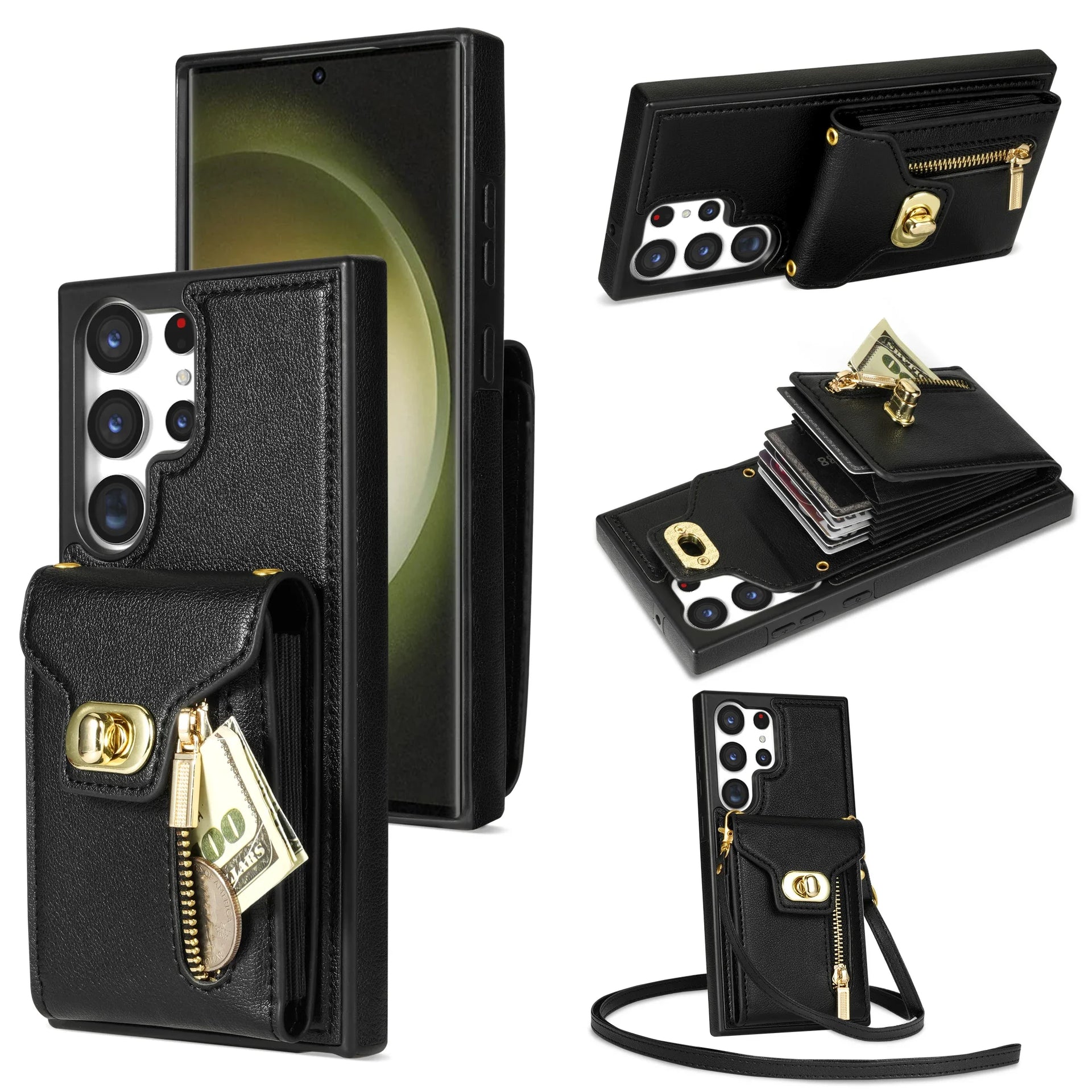 Leather Card Slot Zipper Crossbody Wallet Leather Card Slot Galaxy A Case - DealJustDeal