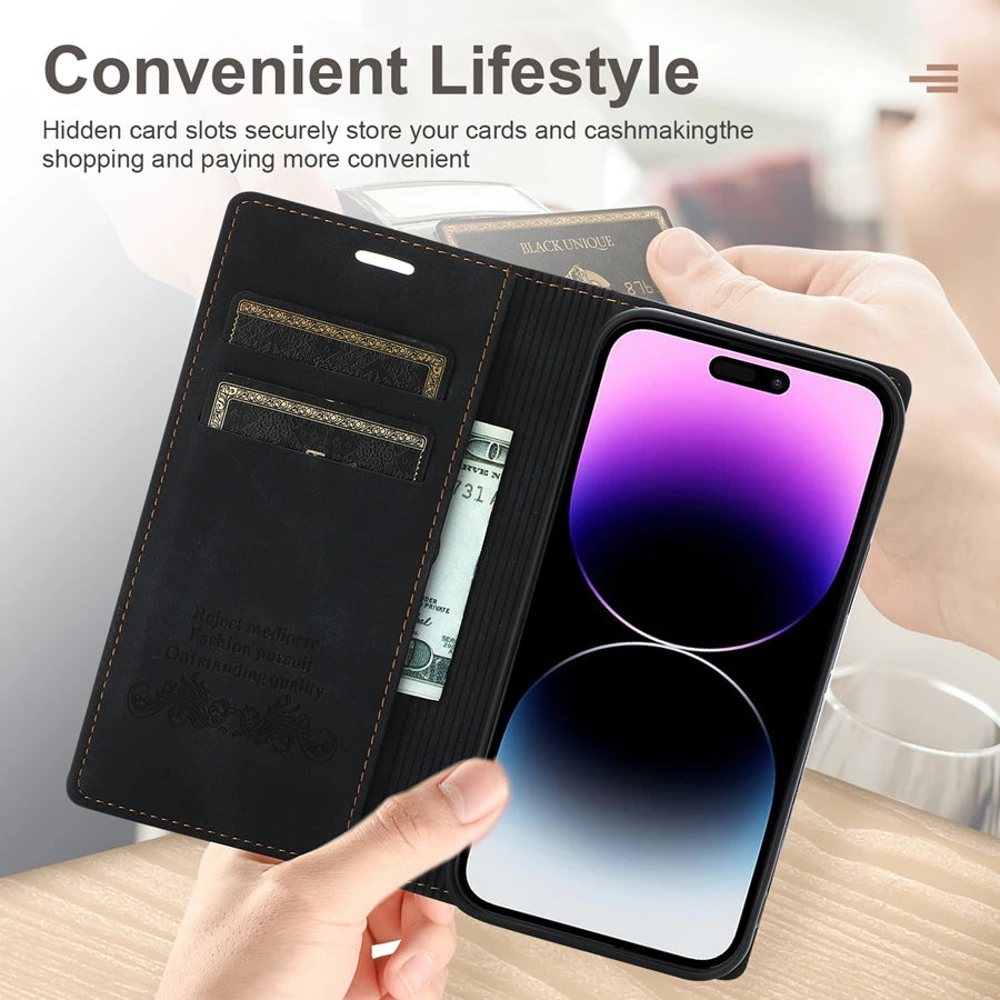 Wallet Fantastic Suction Card Magnetic Flip Leather iPhone Case - DealJustDeal