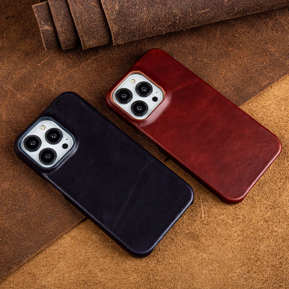 Oil Wax Aesthetic Vintage Retro Genuine Leather iPhone Case - DealJustDeal