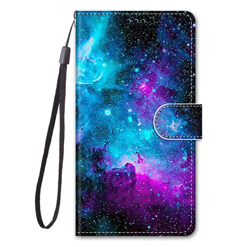 Anti-Glare Floral Card Pocket Wallet Leather Magnetic Galaxy Case - DealJustDeal