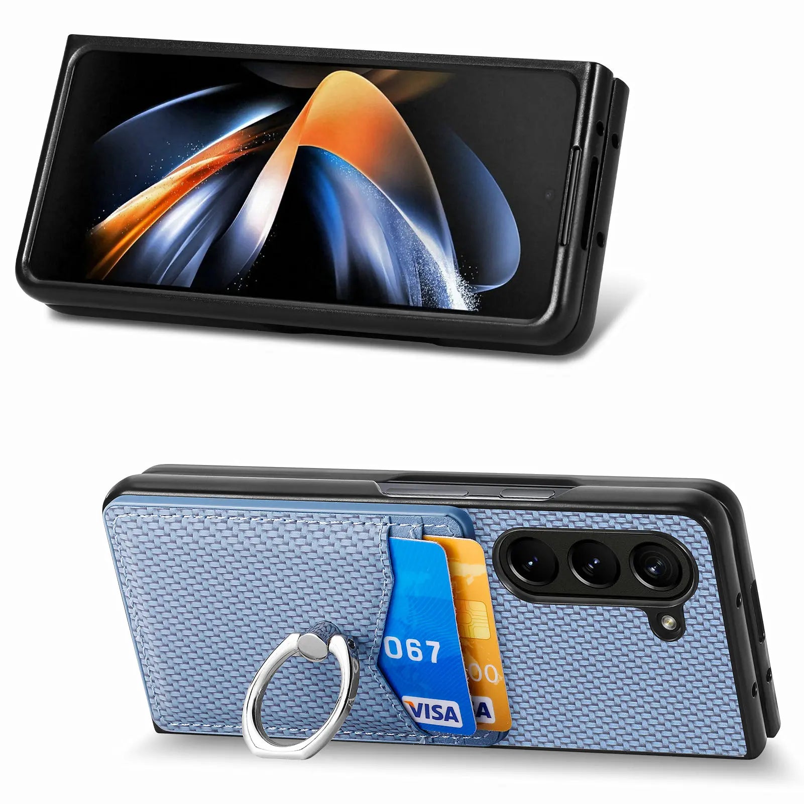 Carbon Fiber Magnetic Cards Slot Wallet Galaxy Z Fold Case - DealJustDeal