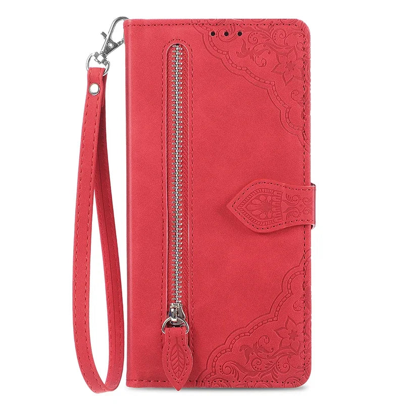 Wrist Strap Zipper Wallet Flip Google Case - DealJustDeal