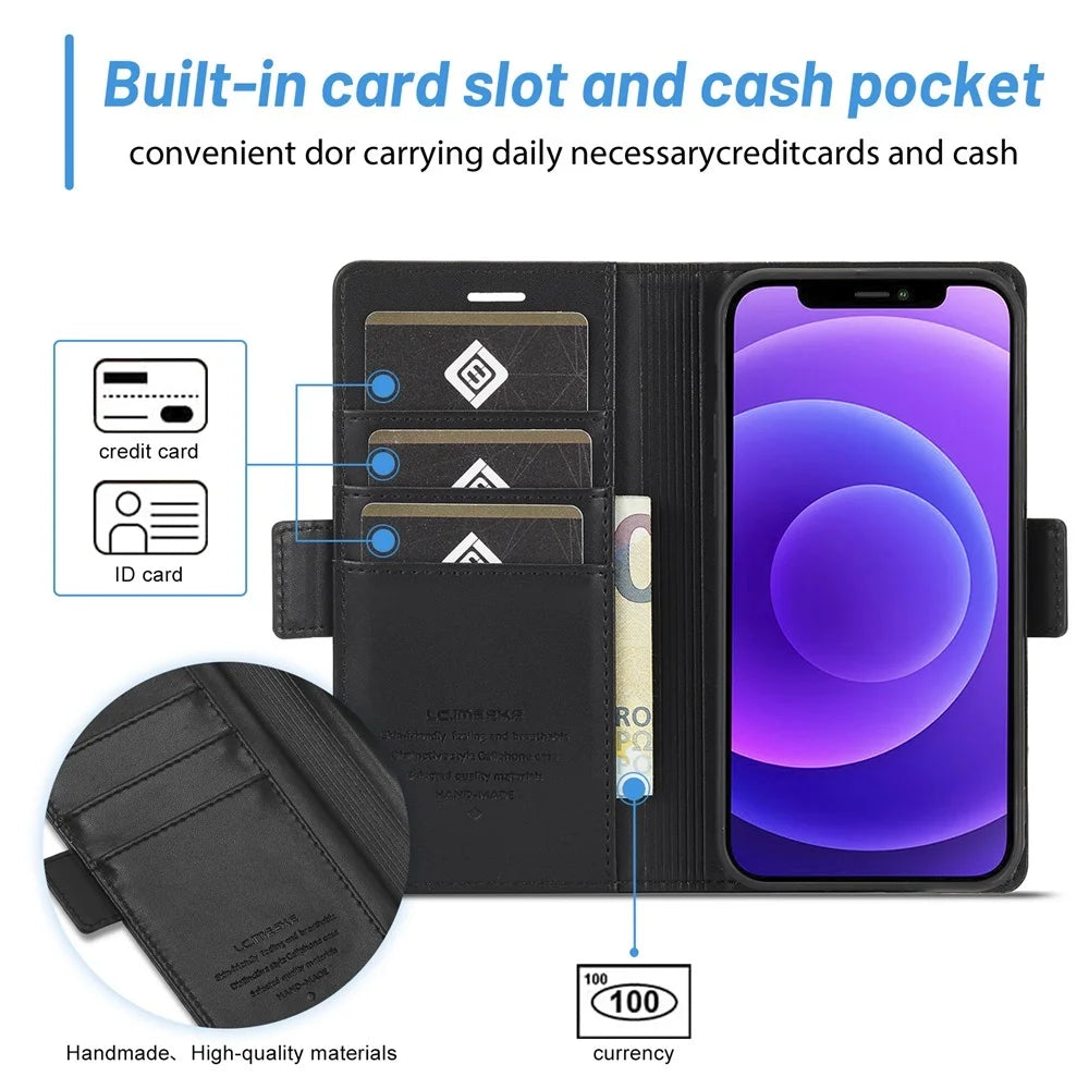 Magnetic Folio Card Slots Leather Wallet iPhone Case - DealJustDeal