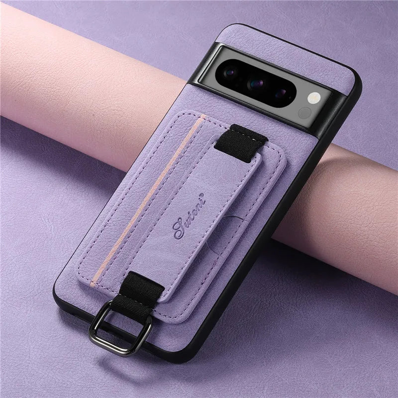 Wrist strap Wallet Cover Cards Holder Pocket Leather Google Case - DealJustDeal