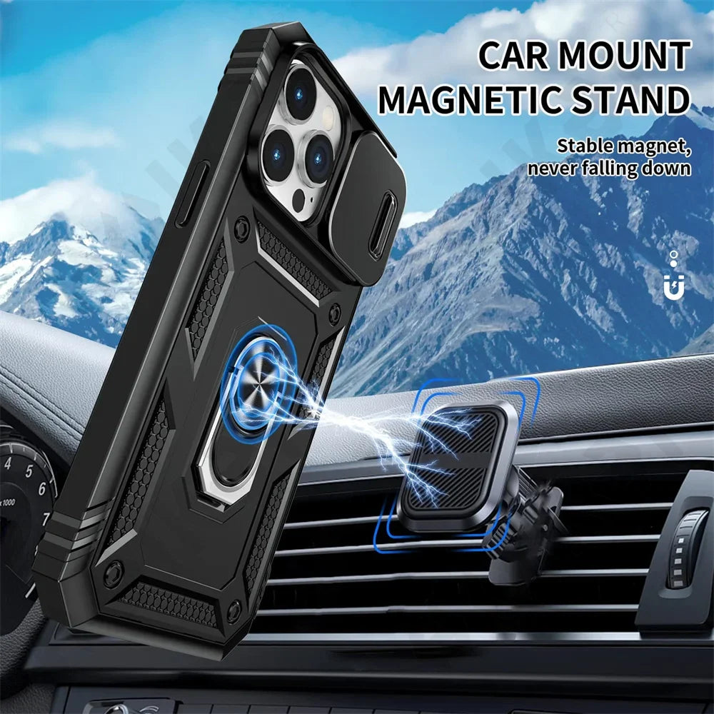 Full Body Rugged Slide Camera Stand Protection Ring iPhone Case - DealJustDeal