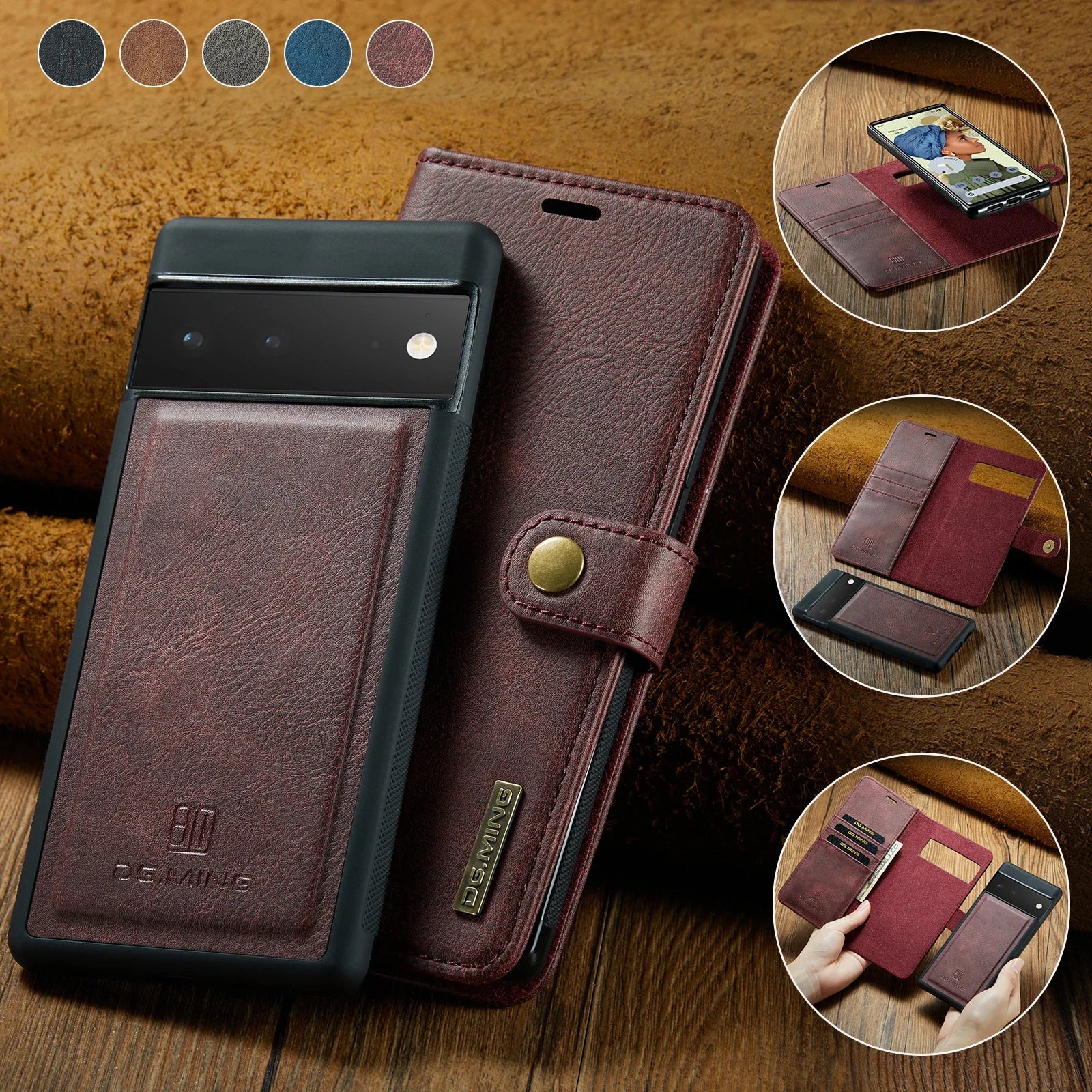 Leather Wallet Book Magnet Detachable Flip Cover Goolge Case - DealJustDeal