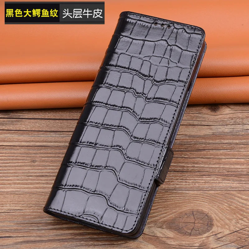 Alligator Grids Litchi Grain Genuine Cowhide Leather Galaxy Z Fold Case - DealJustDeal