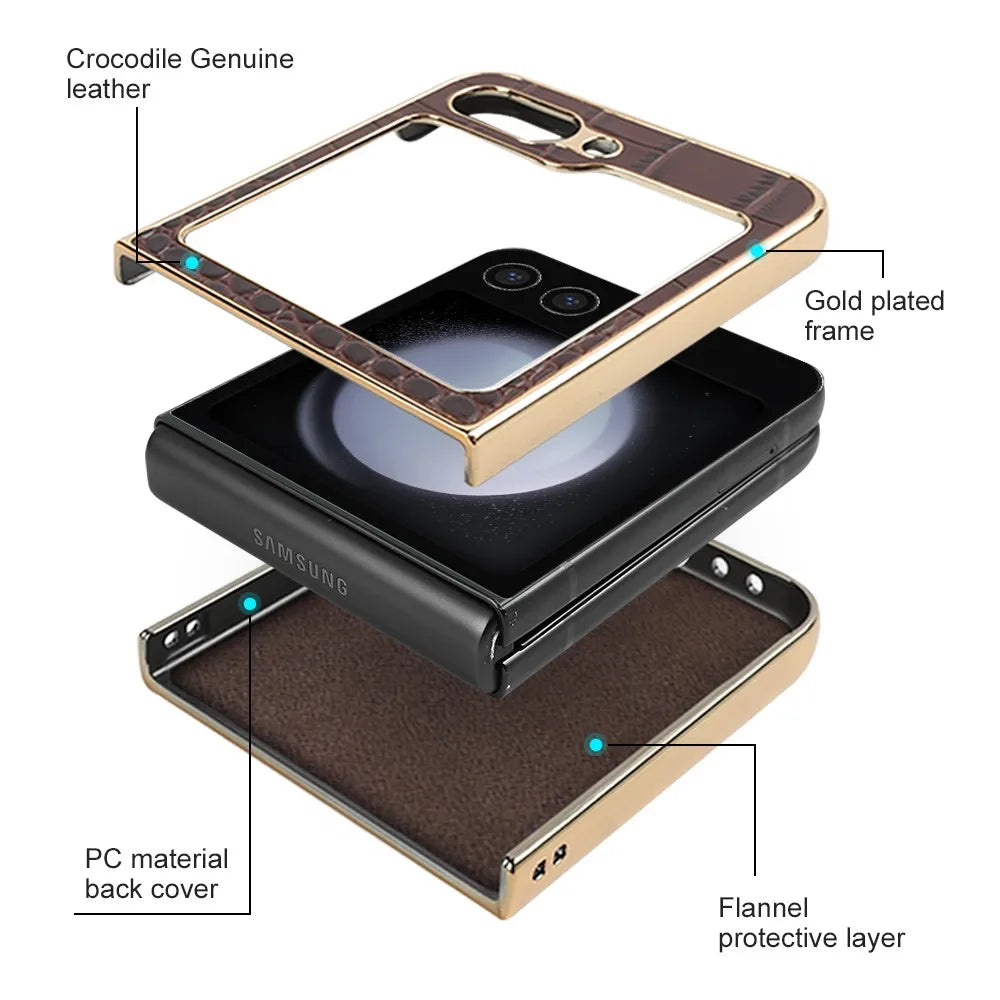 Electroplating Genuine Leather Galaxy Z Flip Case - DealJustDeal