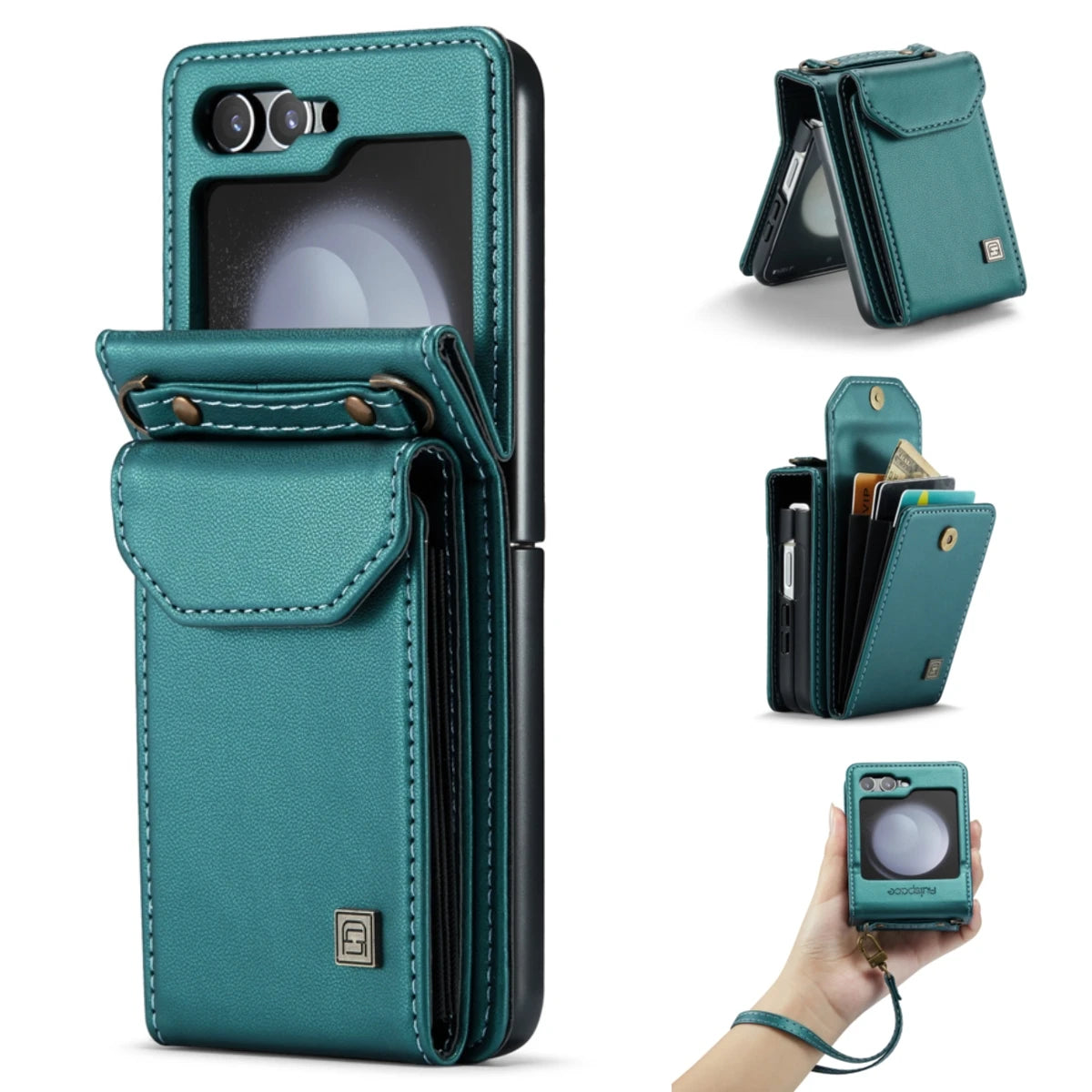 Vertical Cards Slot Crossbody Lanyard Leather Wallet Galaxy Z Flip Case - DealJustDeal