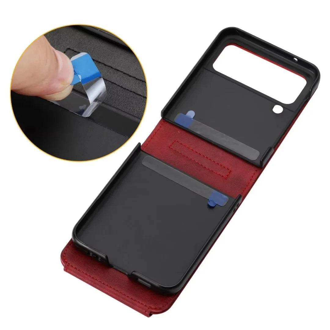 Wallet Cards Holder Hinge Protection Leather Galaxy Z Flip Case - DealJustDeal