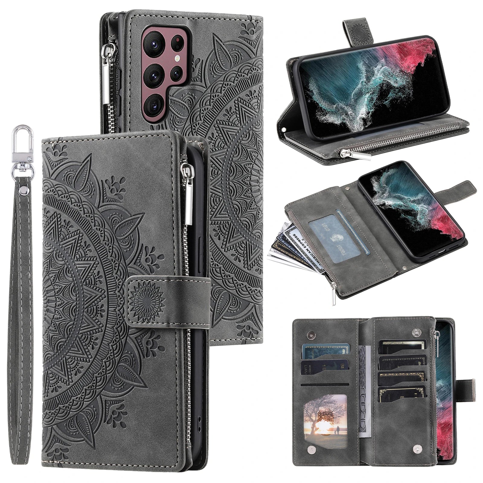 Embossing Card Wallet Leather Flip Galaxy A and S Case - DealJustDeal