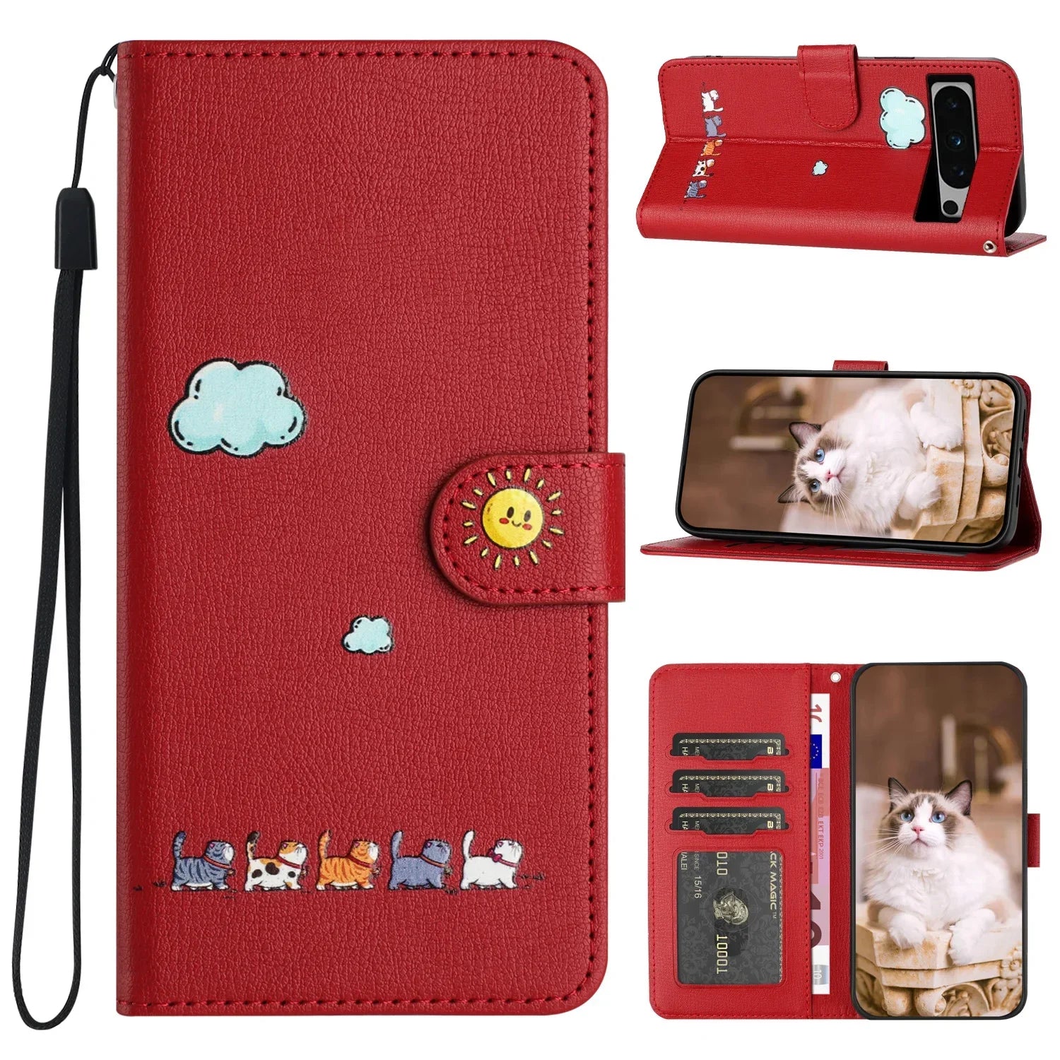 Cute Cat Leather Cards Slot Wallet Google Case - DealJustDeal