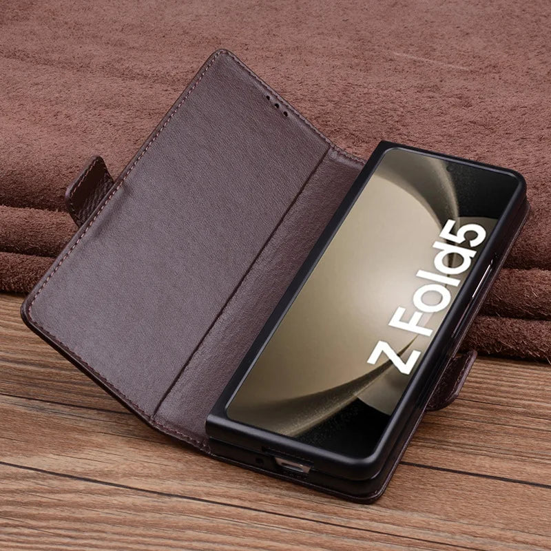 Alligator Grids Litchi Grain Genuine Cowhide Leather Galaxy Z Fold Case - DealJustDeal