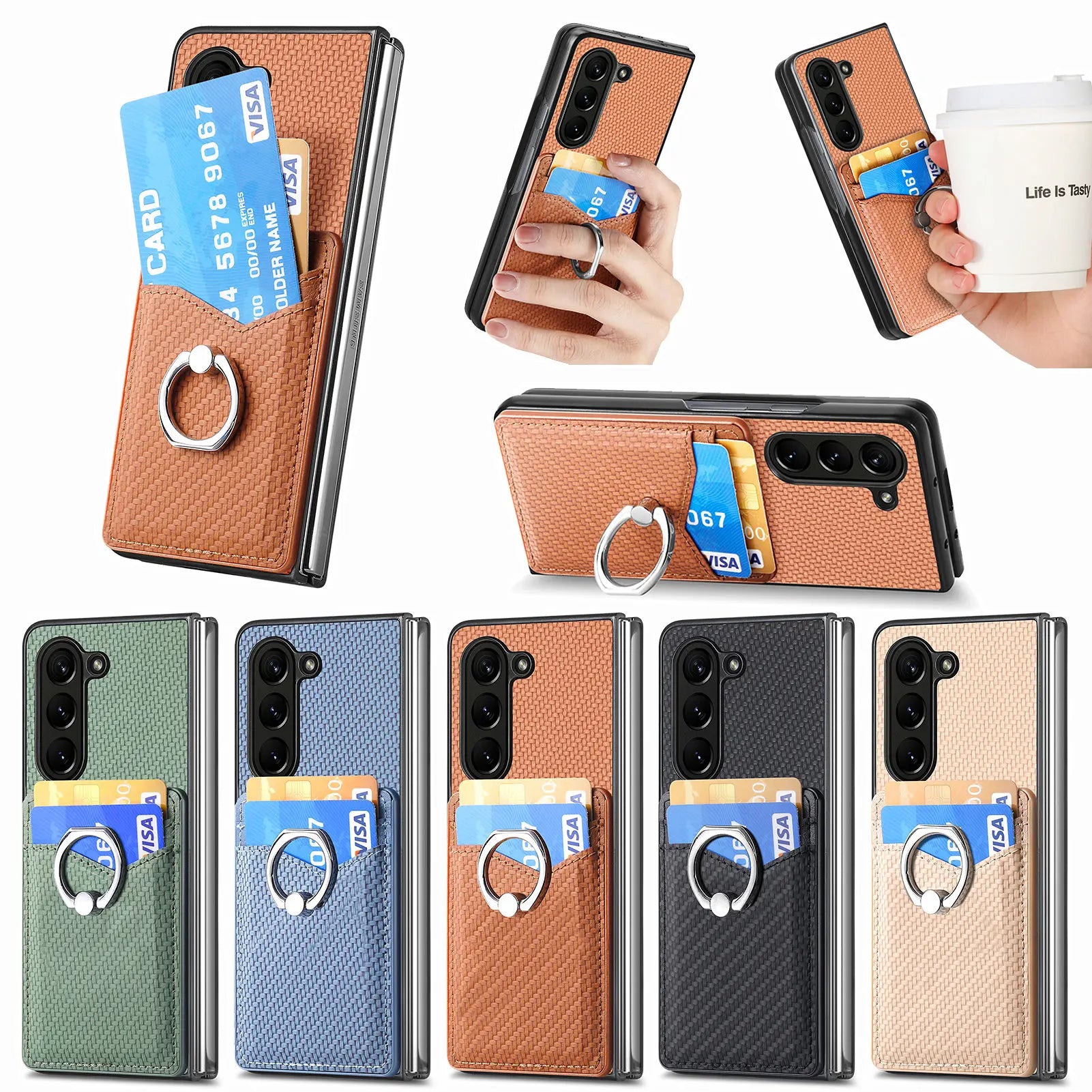 Carbon Fiber Magnetic Cards Slot Wallet Galaxy Z Fold Case - DealJustDeal