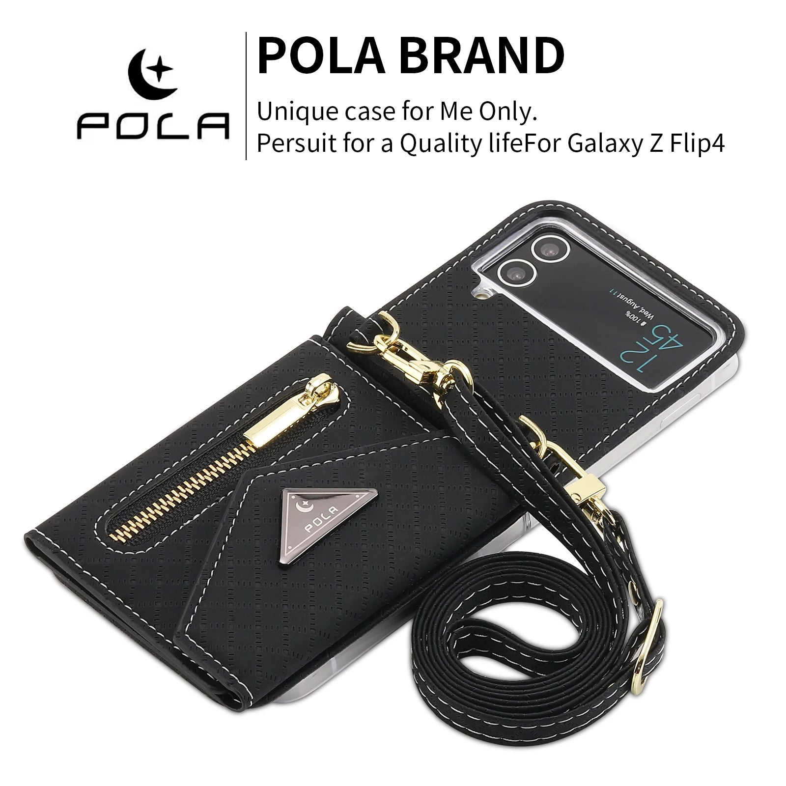 Wrist Strap Magnetic Wallet Zipper Leather Galaxy Z Flip Case - DealJustDeal